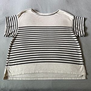 Size Medium Women’s Max Studio London Short Sleeve Top - Cream & Black Stripe